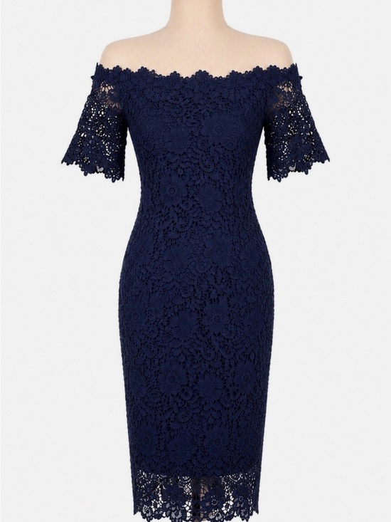 paper doll Dresses & Skirts - Navy Off-the-Shoulder Lace Sheath Dress